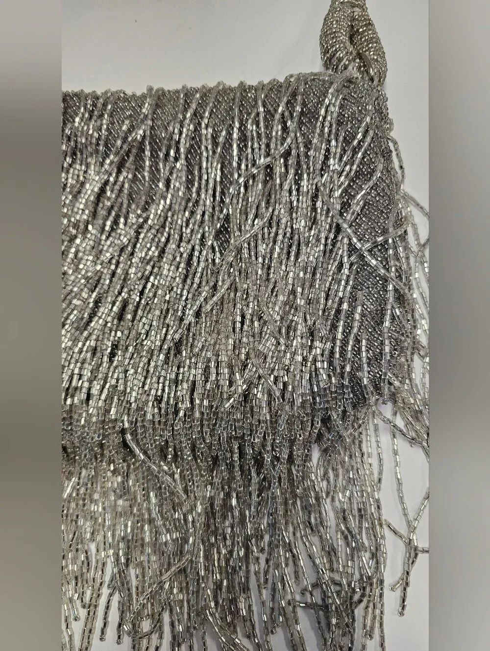 Silver Beaded Fringe Shag Evening Bag - Picture 8 of 16